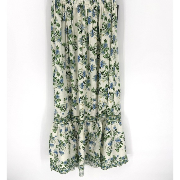Max Studio Dress Womens Small‎ Blue Floral Smocked Waist Ruffle Hem Boho Midi - Picture 2 of 12
